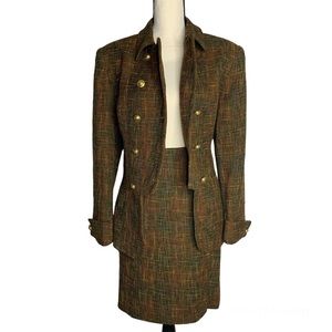 Doncaster Rare 80s Vintage Tweeted Plaid 2 Piece Skirt Suit Set